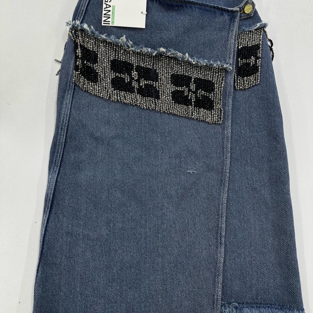 Ganni Asymmetrical Denim Skirt - Blue and Black